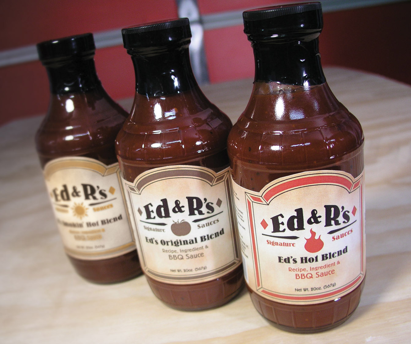 Twin Cities packaging design for Ed n Rs Barbecue Sauce bottle labels