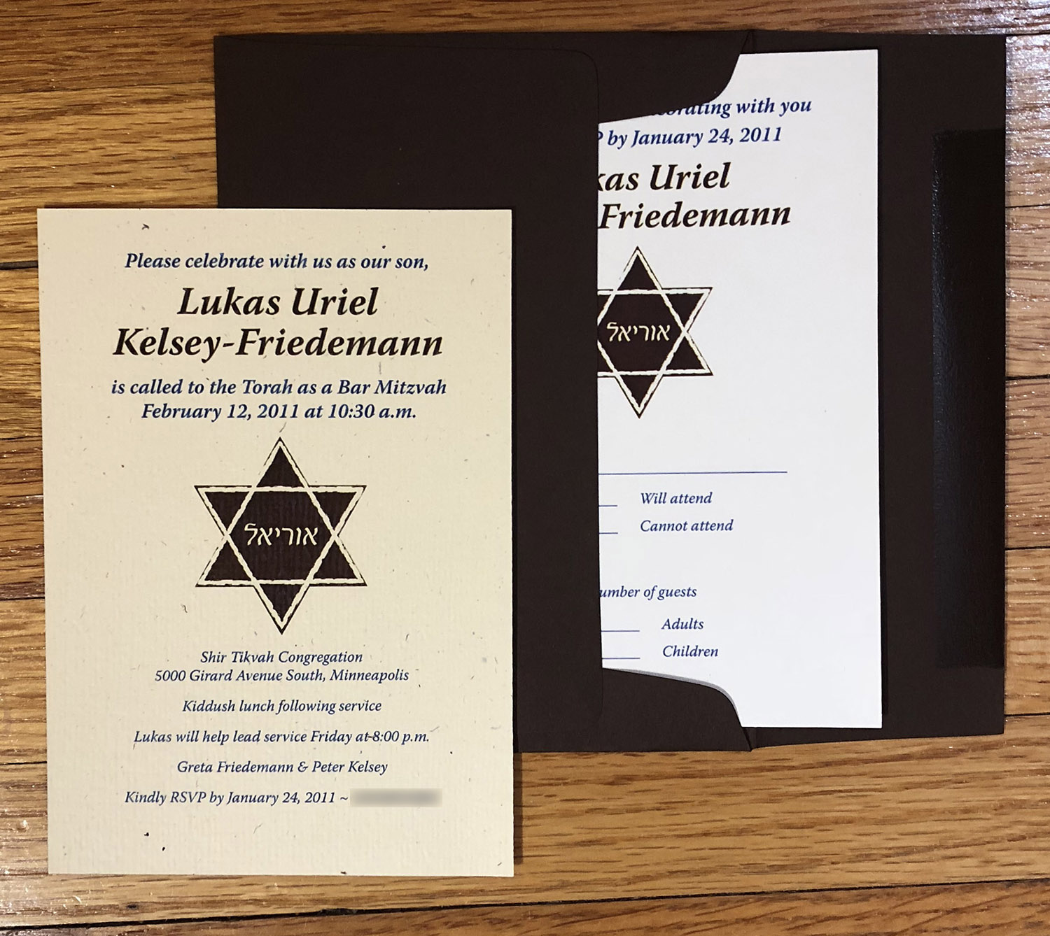 Twin Cities Invitation Design for Bar Mitzvah