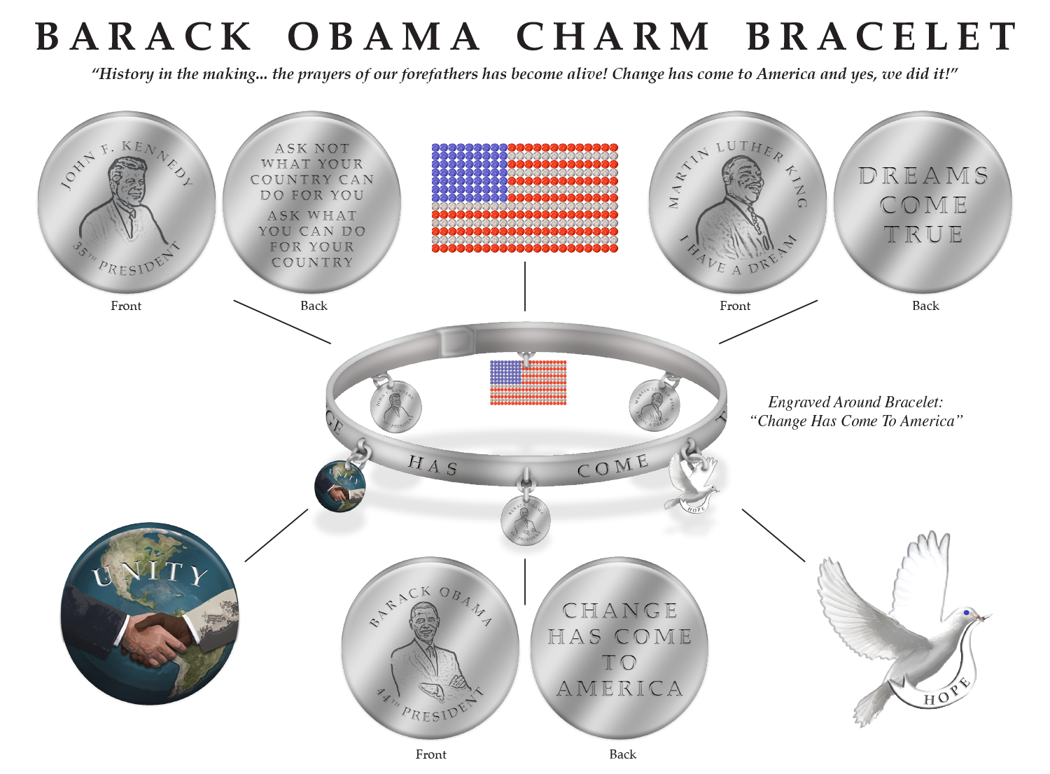 product illustration for inventors - Barack Obama Charm Bracelet
