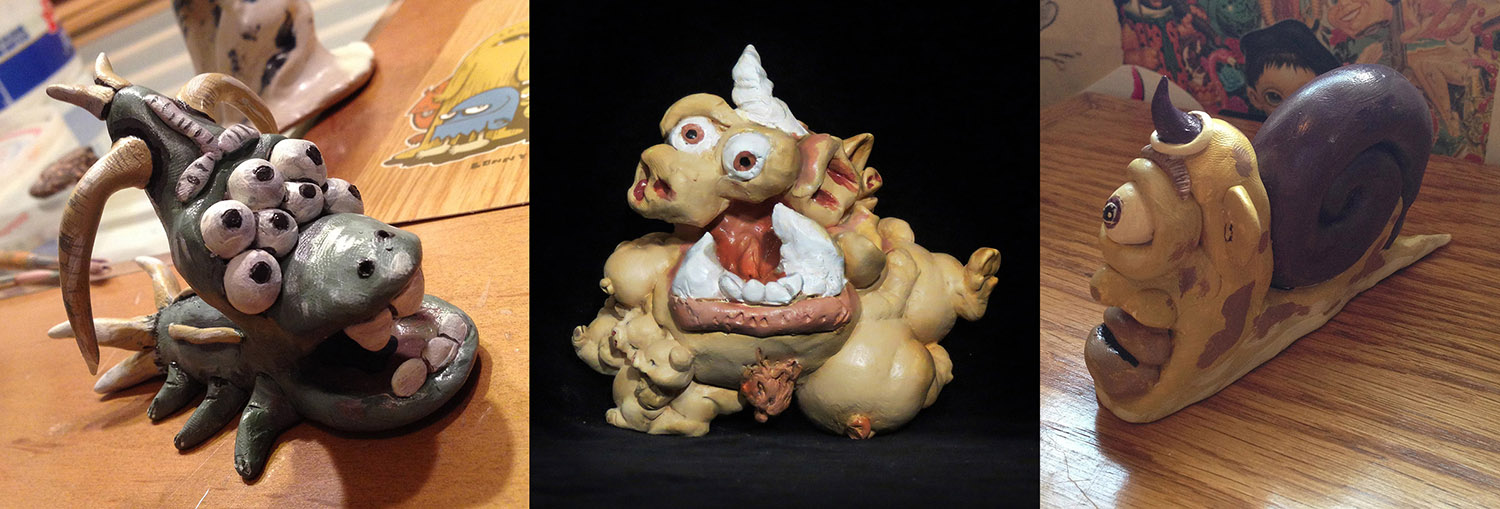 17 sculpy creations "Sculpy Creatures" Polymer clay sculptures and acrylic paint