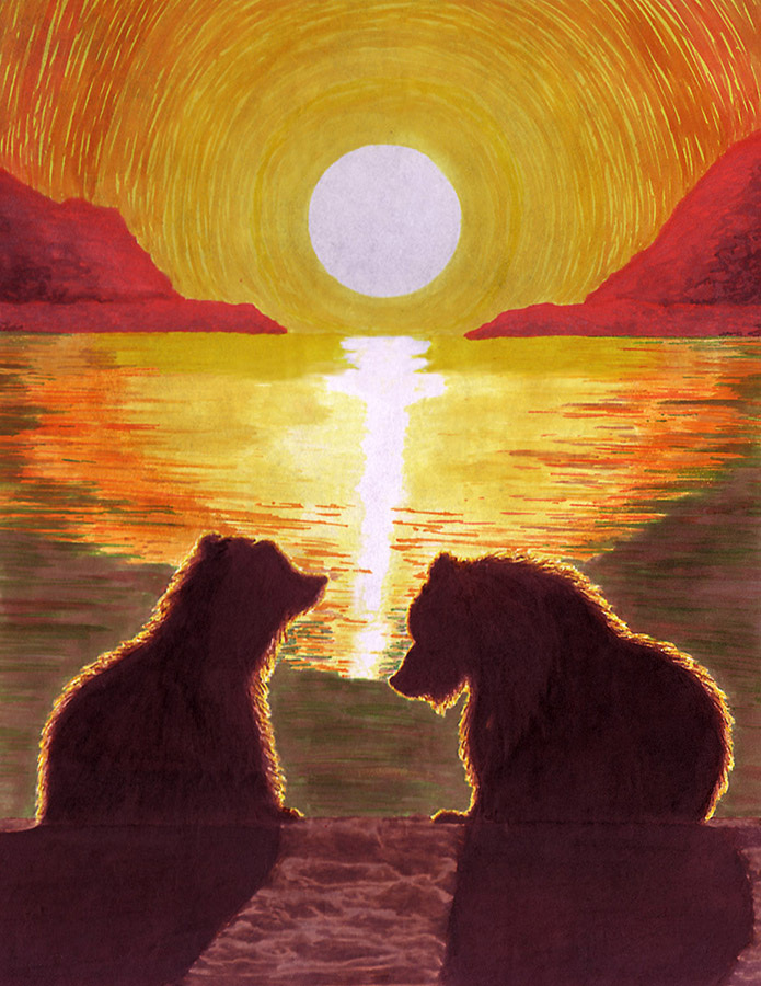 1bears-marker-drawing "Intimate Sunset: 2 Grizzlies" Marker drawing on vellum