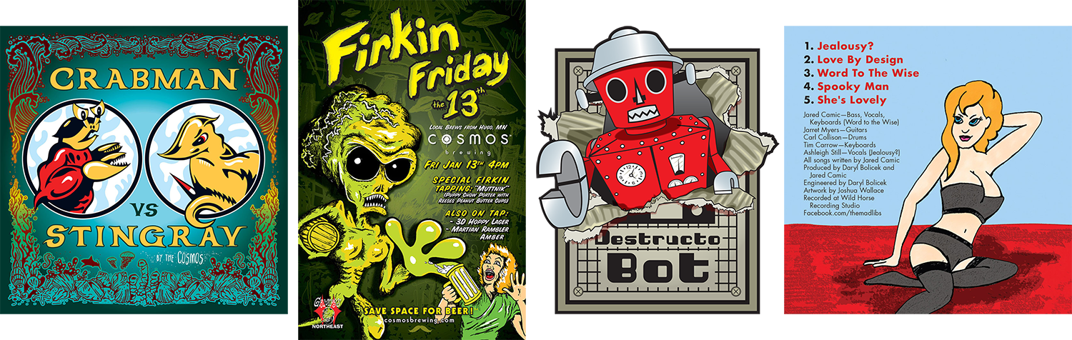 25ills for ads Twin Cities graphic design and illustration samples from Josh Wallace - music album art, packaging label design, poster design