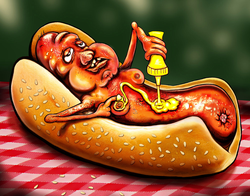 hedonistic hot dog "Hedonistic Hot Dog" Twin Cities digital illustration by Josh Wallace