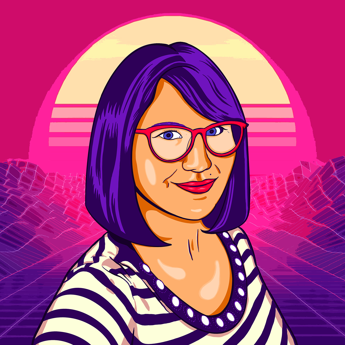jena synthwave portrait "Synthwave Style Portrait for Jena 2021"Digital illustration by Josh Wallace