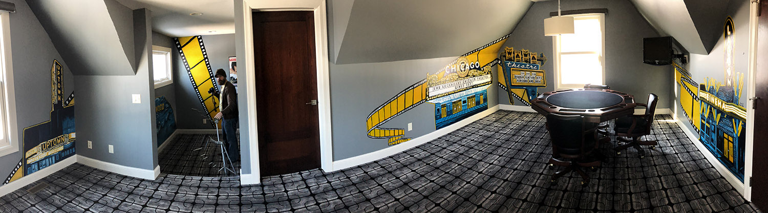 movie-mural-10 "Movie Mural" Twin Cities acrylic wall painting collaboration with Jena Wallace - panorama