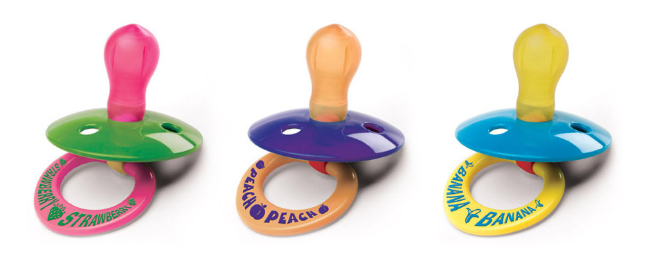 pacifiers-product-illustration product illustration for inventors - flavored pacifiers: strawberry, peach, banana