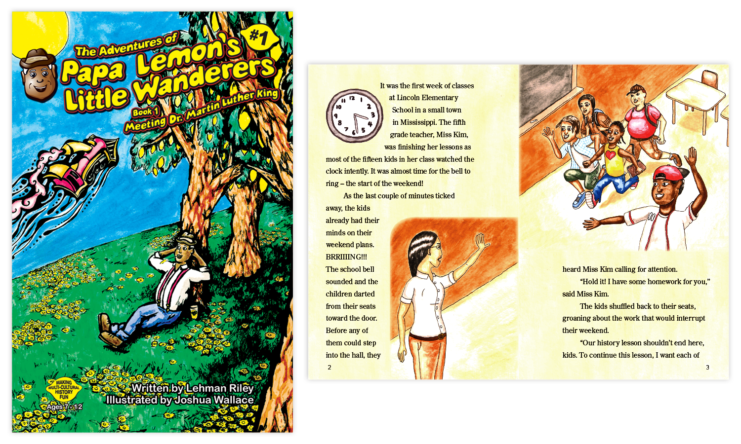 papa-lemon-book1 Twin Cities Childrens Book Illustrator Josh Wallace "The Adventures of Papa Lemon's Little Wanderers, Book 1: Meeting Dr. Martin Luther King" Watercolor and ink on paper