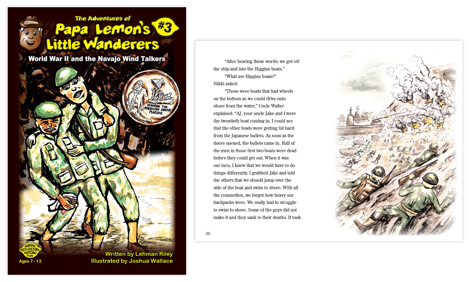 papa-lemon-book3 Twin Cities Childrens Book Illustrator Josh Wallace "The Adventures of Papa Lemon's Little Wanderers, Book 3: World War II and the Navajo Wind Talkers"