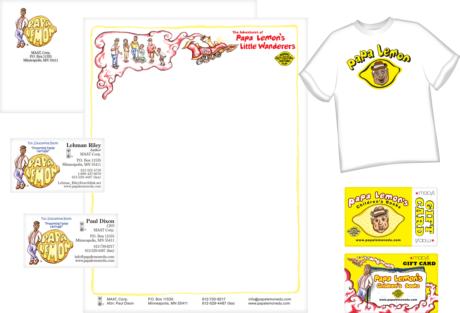 papa-lemon-materials Twin Cities stationary design gift card t-shirt graphic for The Adventures of Papa Lemon's Little Wanderer Childrens Book Series