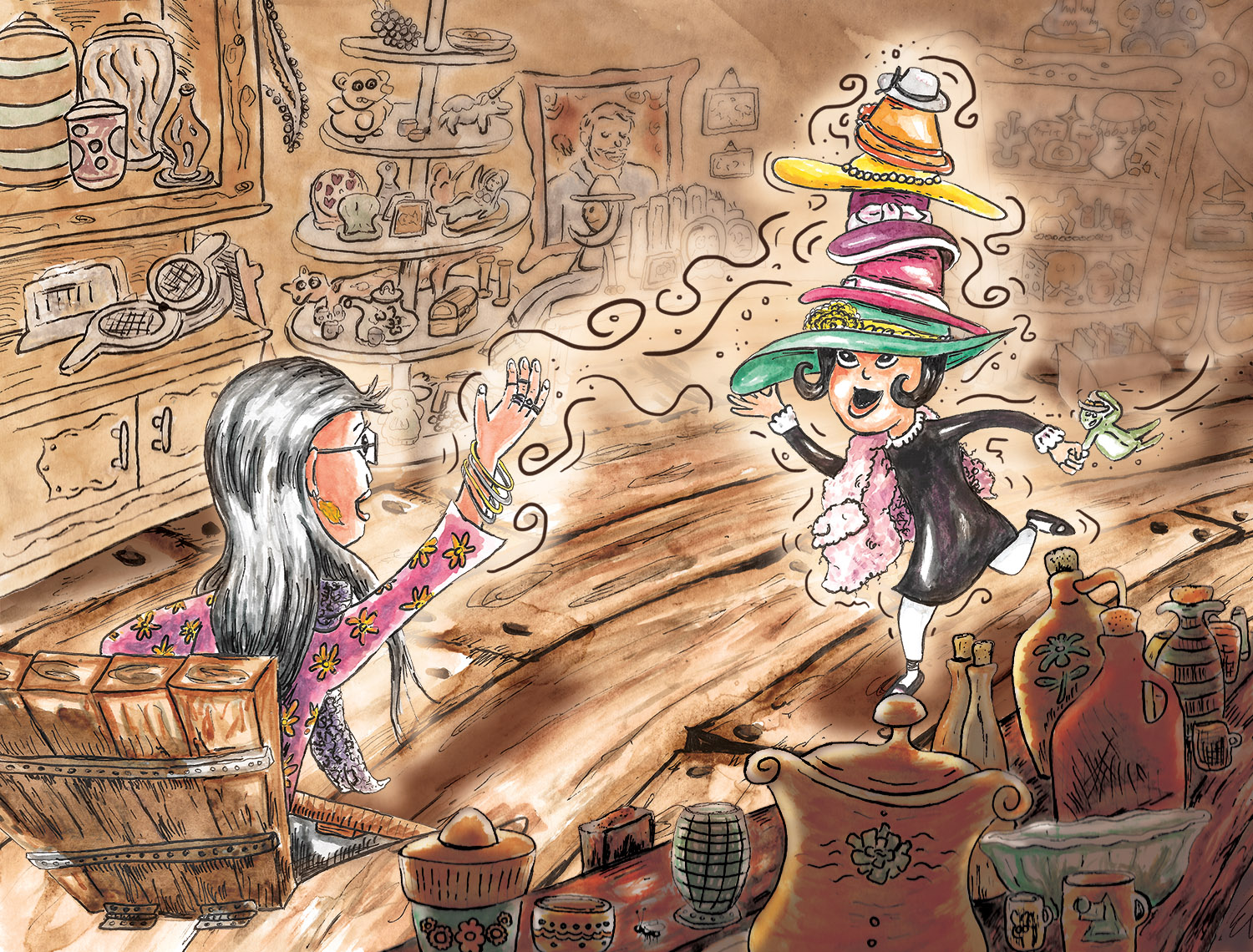 tales-from-ottovich-watercolor "Tales from Ottovich" Story by Jena Wallace, illustration by Josh Wallace, digitally altered watercolor and ink on paper