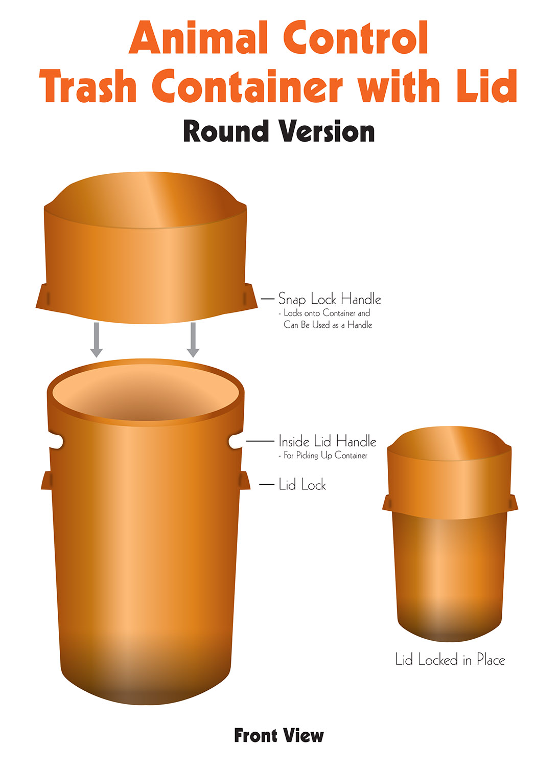 trash-1-product-illustration product illustration for inventors - animal control trash container with lid, round version