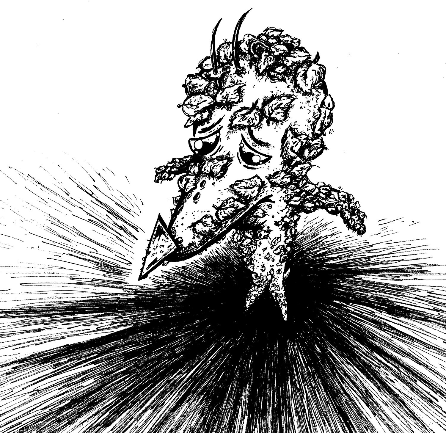 zgweebleville3-pen-and-ink Twin Cities childrens book illustrator Josh Wallace, "Zgweebleville" Story by Josh Wallace and Jena Wallace, illustrations by Josh Wallace, ink on paper - Seekloo covered in feathers